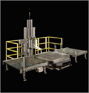 6100-45 CTA heavy duty automatic conveyorized turntable system for pallet wrap and stretch wrap.